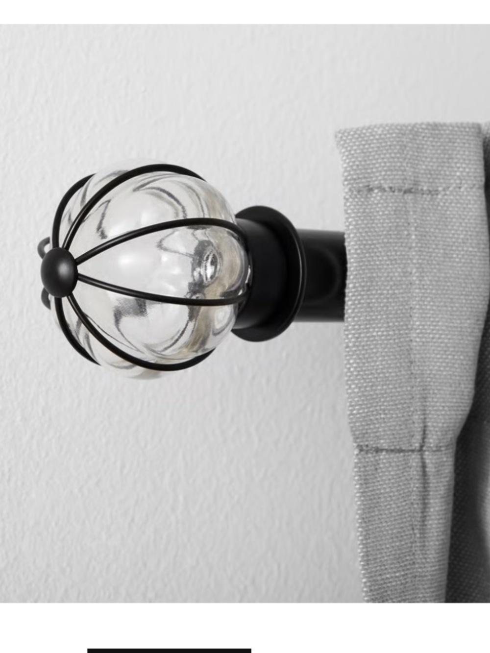 IKEA Blast globe black steel round curtain rod finials spherical ribbed glass - Picture 8 of 8